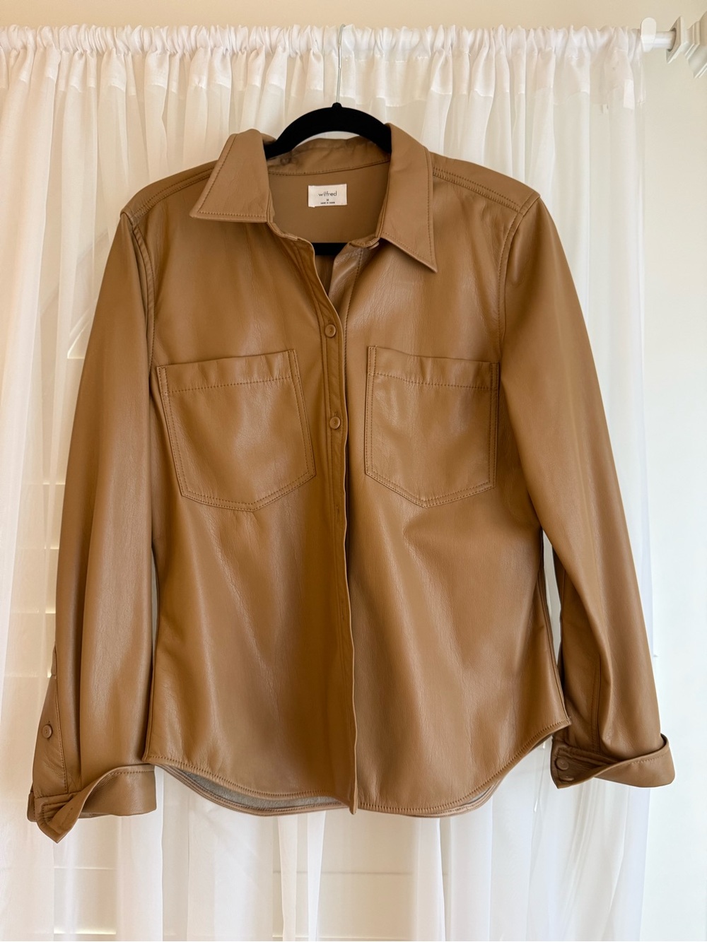 Aritzia Wilfred Leather Tan Vegan Leather Button Front Shirt Jacket